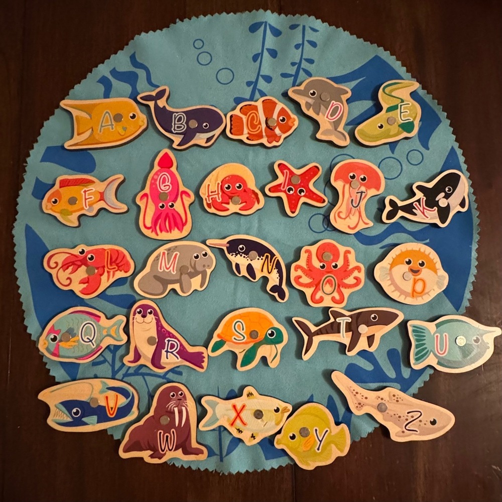 Top Bright magnetic wooden fishing game Ocean Animals Alphabet Educational Toy